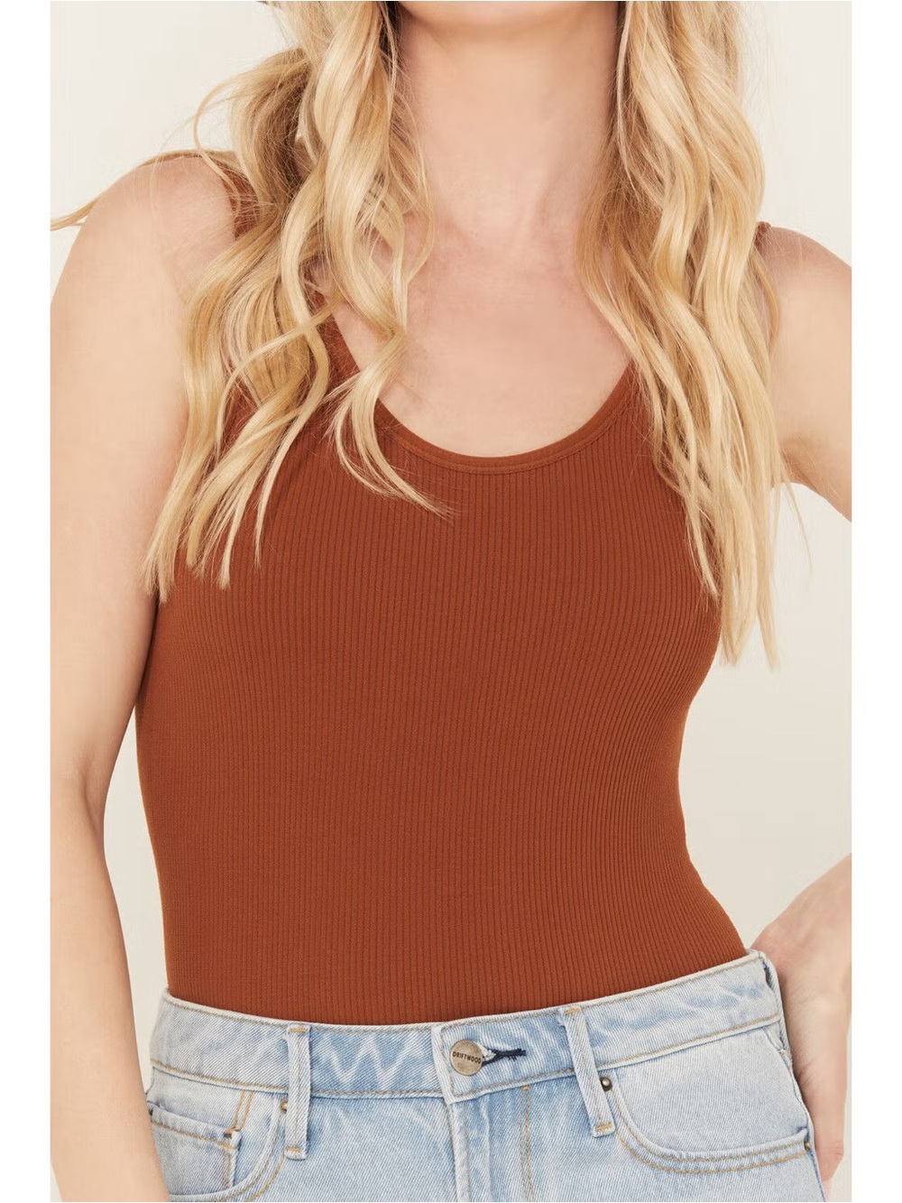 By Together Ribbed Seamless Bodysuit Dusty Peach S/M NWT